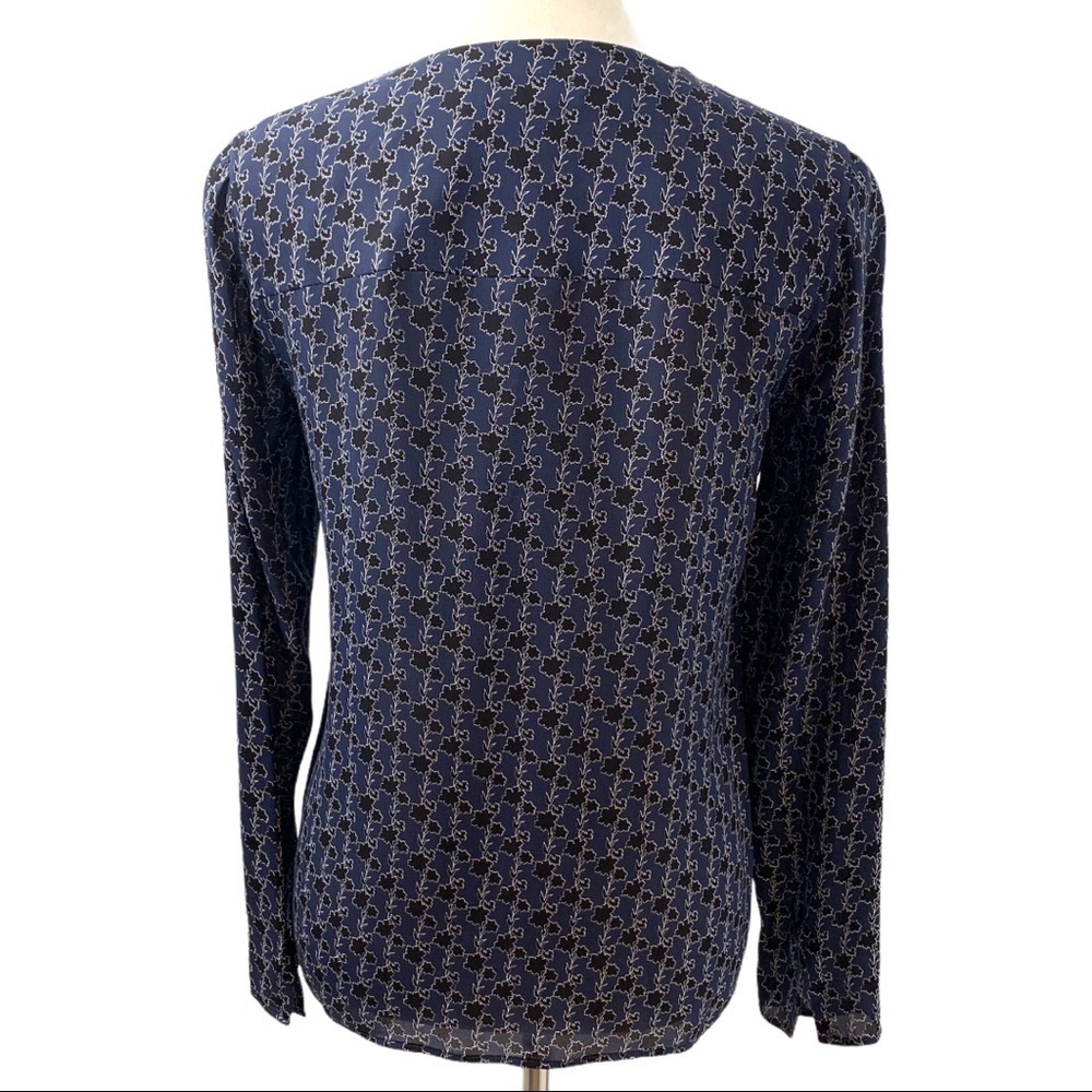 Theory Silk Split Neck Print Popover Long Sleeve Career Business Top Small - Picture 5 of 11